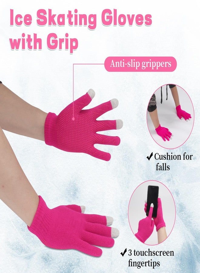 Regilt 2 Sets Figure Skating Leg Warmers Gloves Headband Set Zipper Fleece Lined Leg Warmers Socks for Ice Skating (Gray&Hot Pink-Long) - Image 4